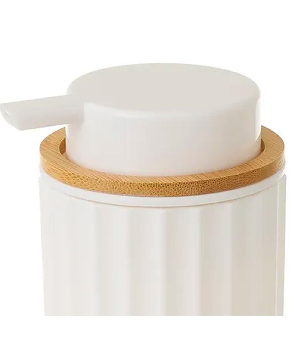 Wadiga Distributeur De Savon Plastique Blanc Et Bambou