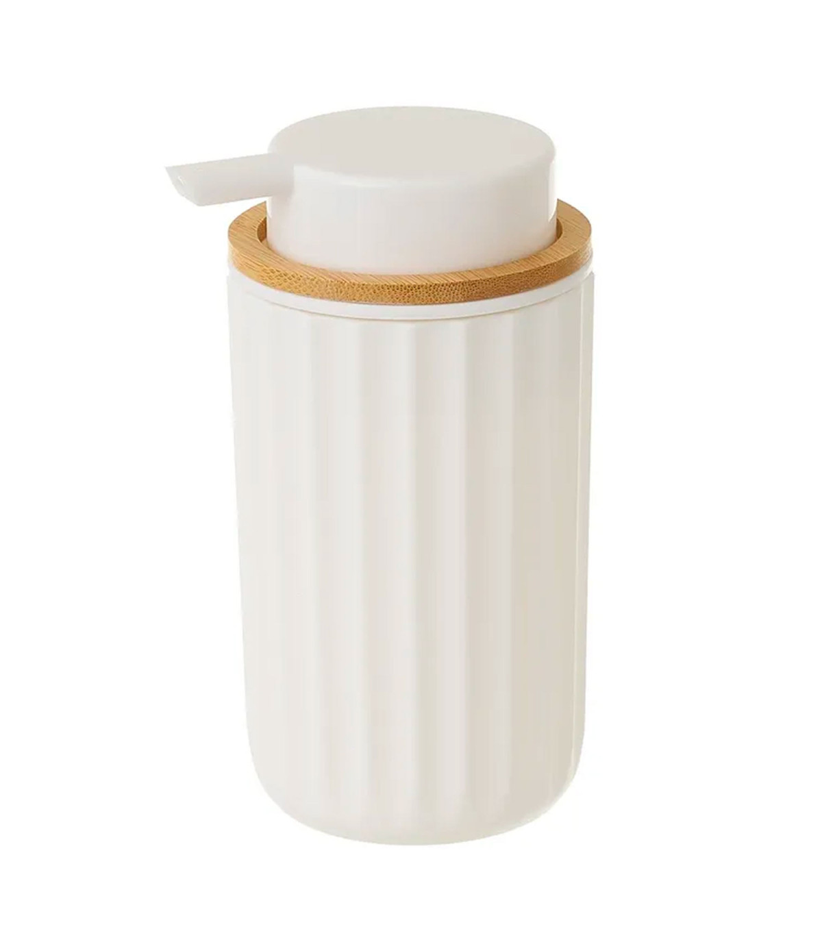 wadiga Distributeur de savon plastique blanc et bambou