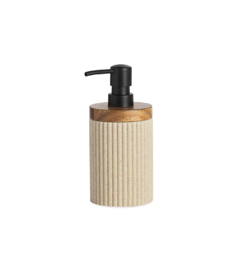 wadiga Distributeur de savon polyrésine beige et acacia - 8x8x18cm
