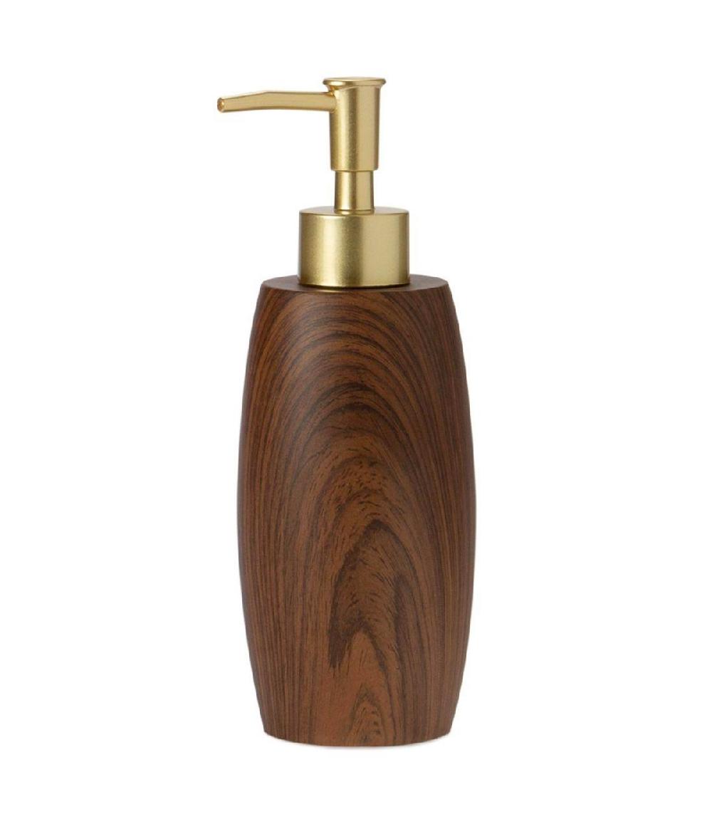 wadiga Distributeur de savon résine effet bois et doré