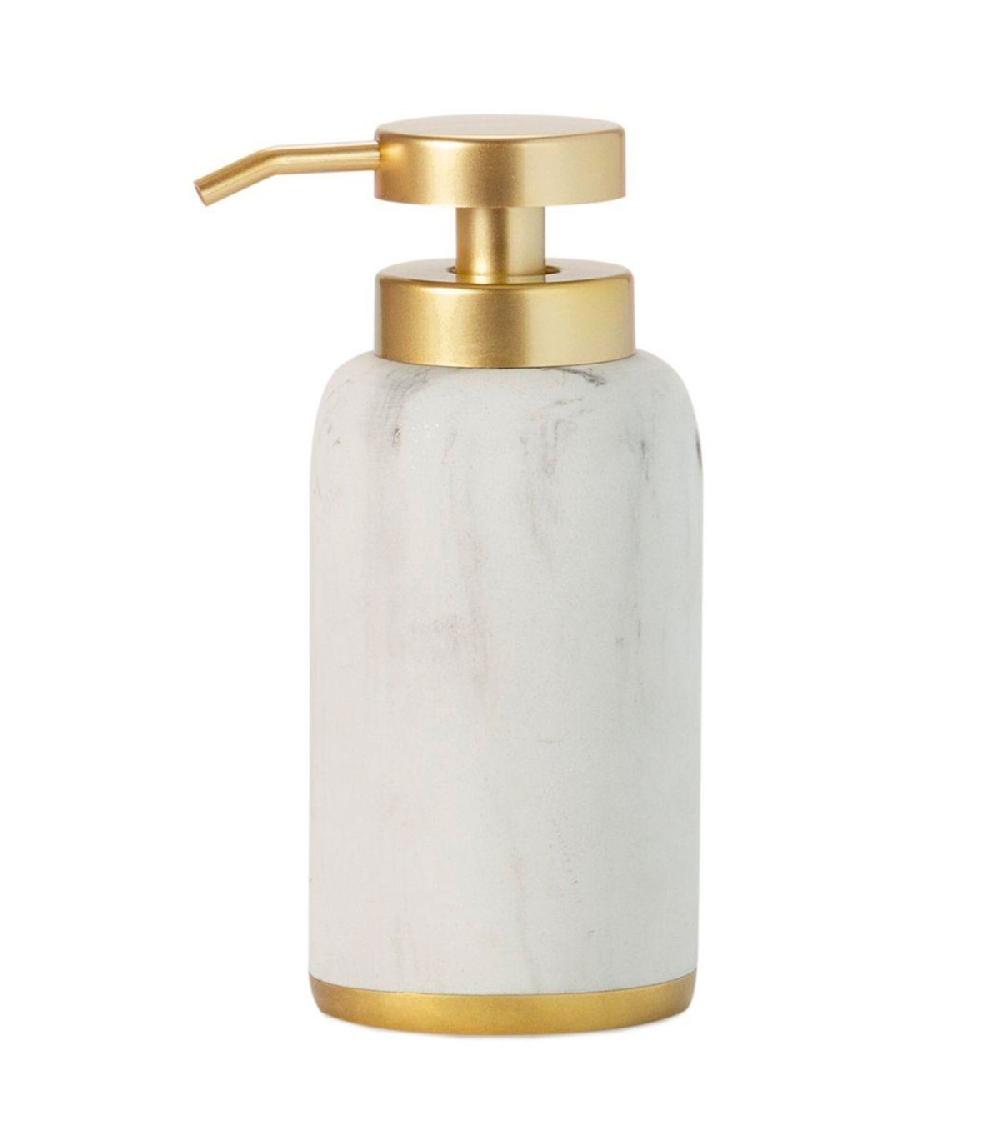 wadiga Distributeur de savon résine effet marbre blanc et doré