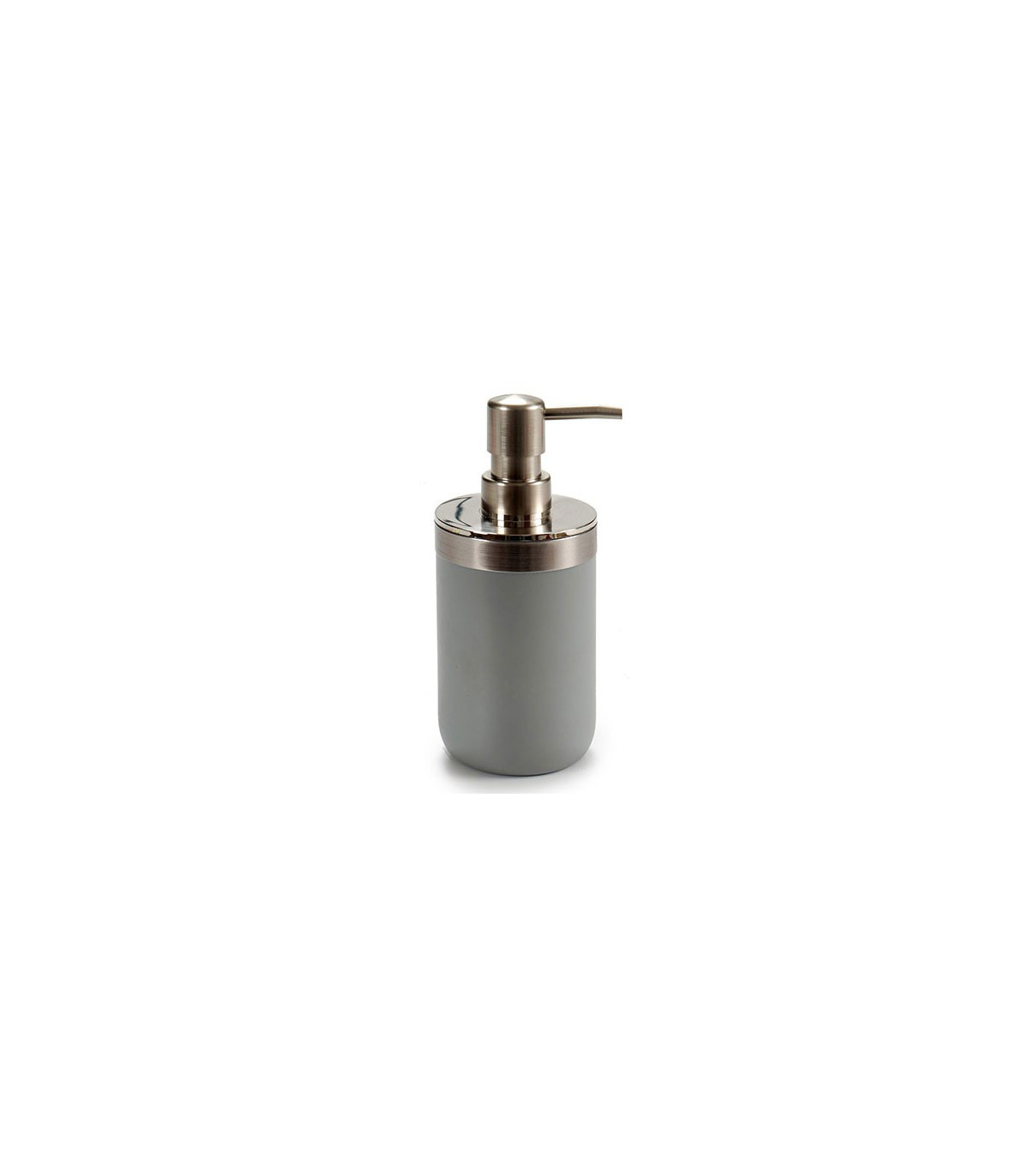 wadiga Distributeur de Savon Rond Inox et Plastique Gris