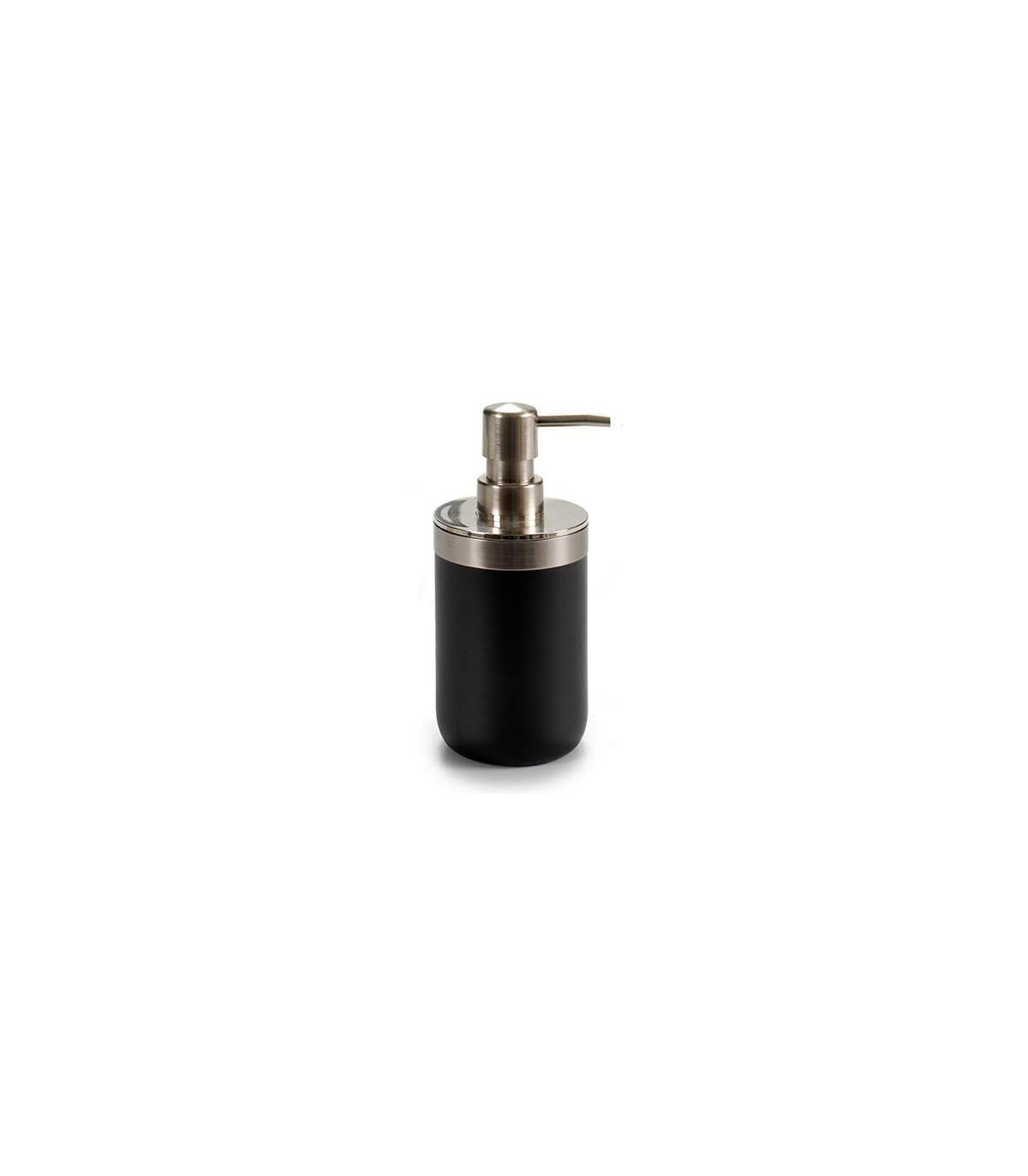 wadiga Distributeur de Savon Rond Inox et Plastique Noir