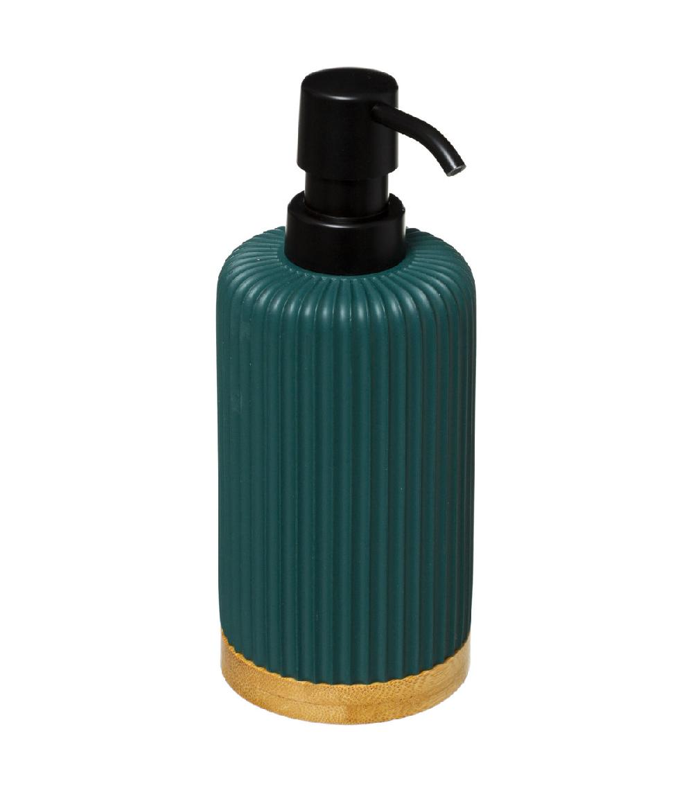 wadiga Distributeur de savon vert pétrole et bambou - 7x18cm