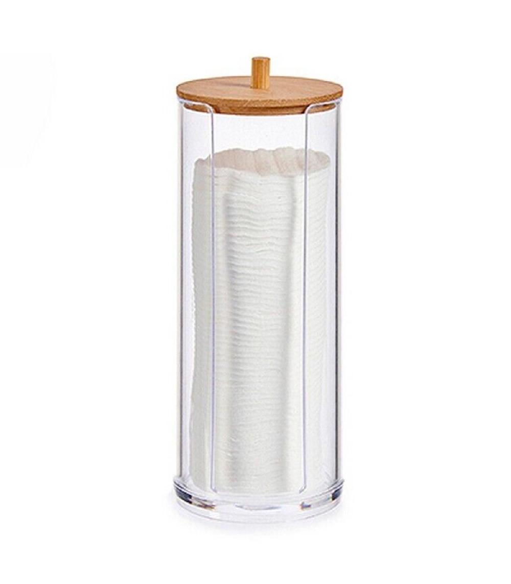 Wadiga Distributeur Disques De Coton Transparent Et Bambou 7x7x19cm