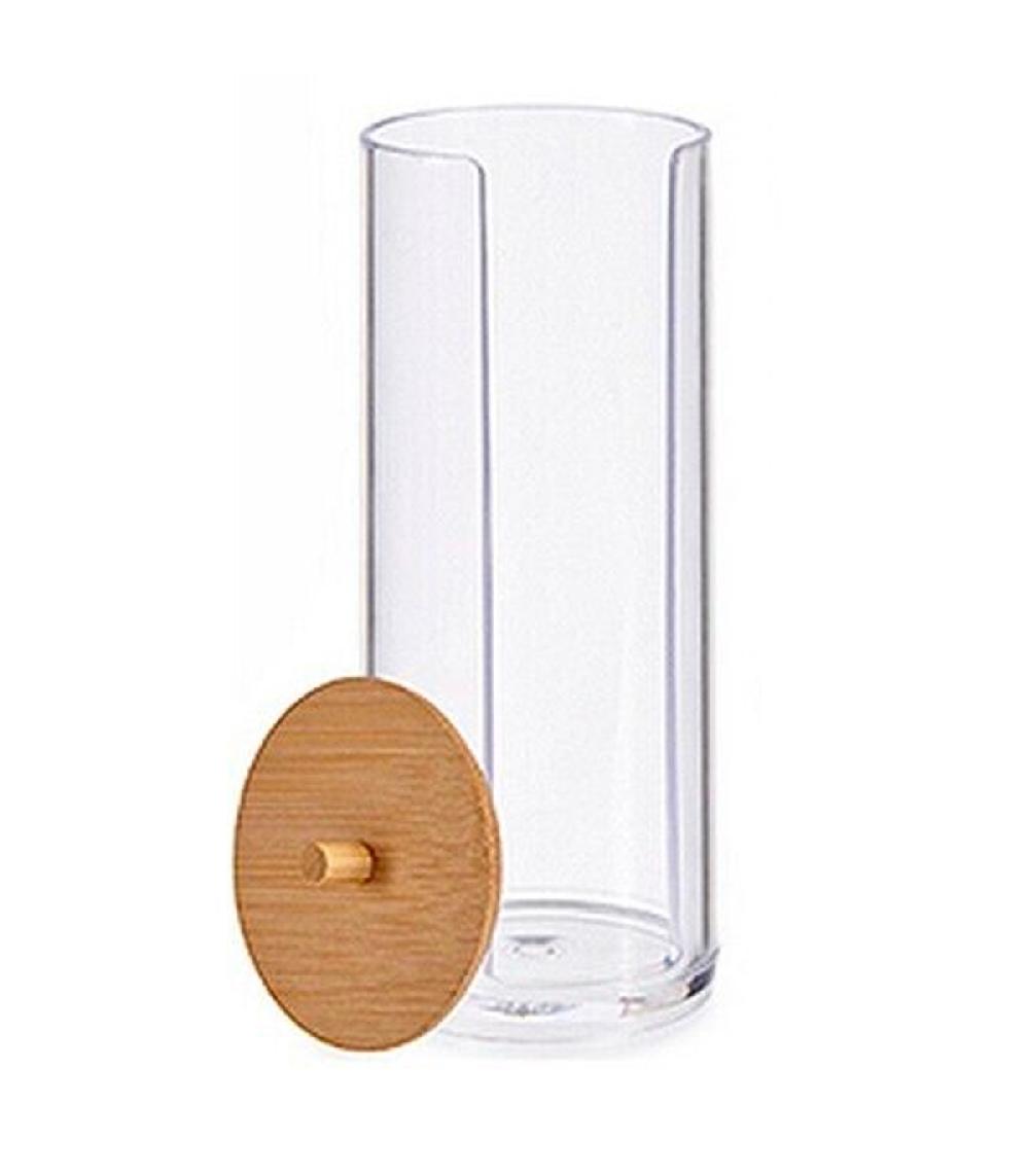 Wadiga Distributeur Disques De Coton Transparent Et Bambou 7x7x19cm