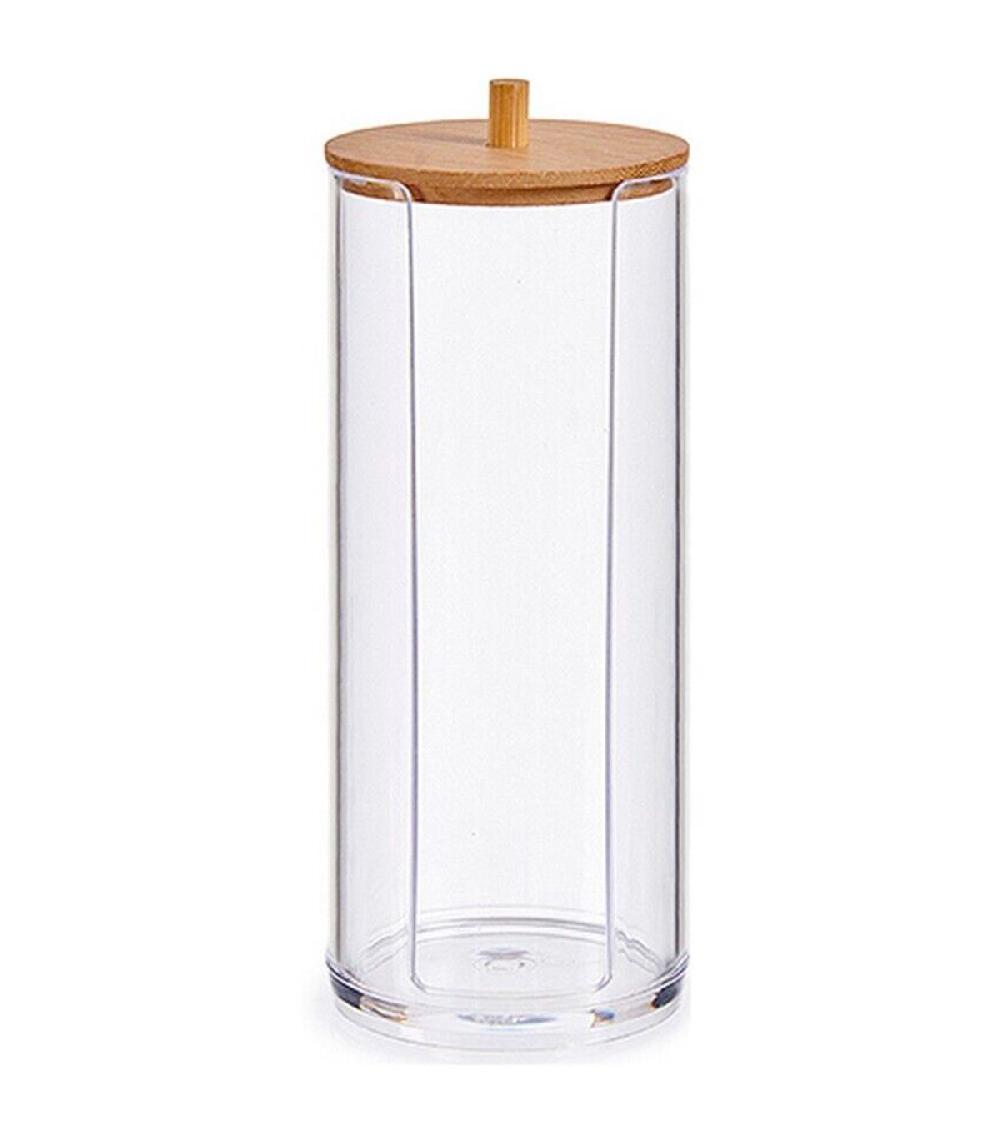 wadiga Distributeur disques de coton transparent et bambou 7x7x19cm