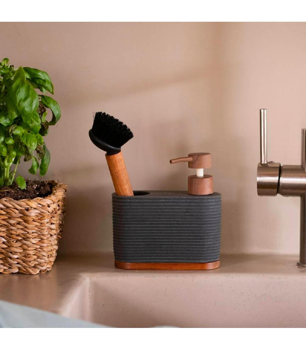 Wadiga Distributeur Liquide Vaisselle + Brosse Polypropylène Gris Et Acacia
