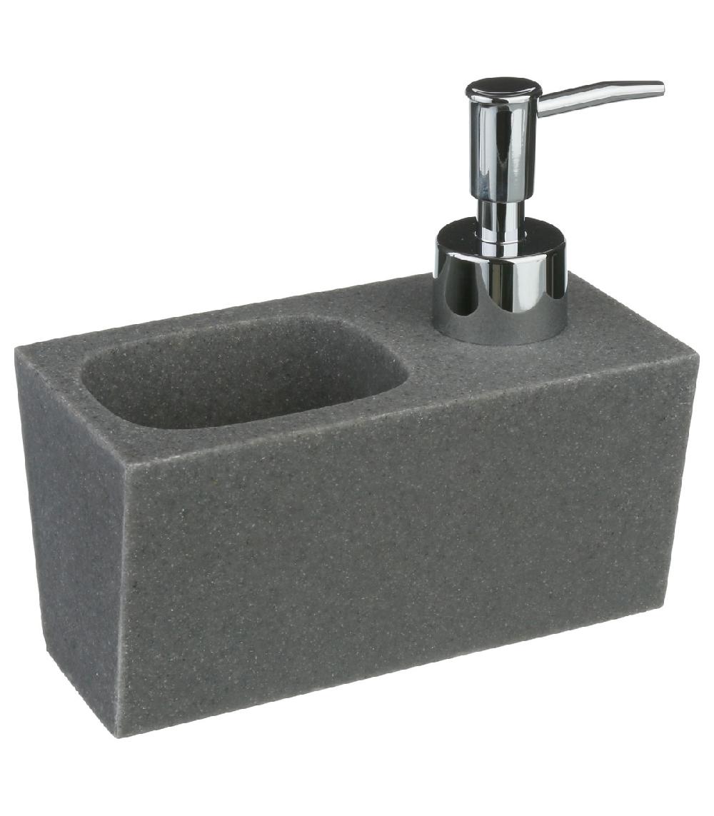 Wadiga Distributeur Liquide Vaisselle + éponge Imitation Pierre Grise