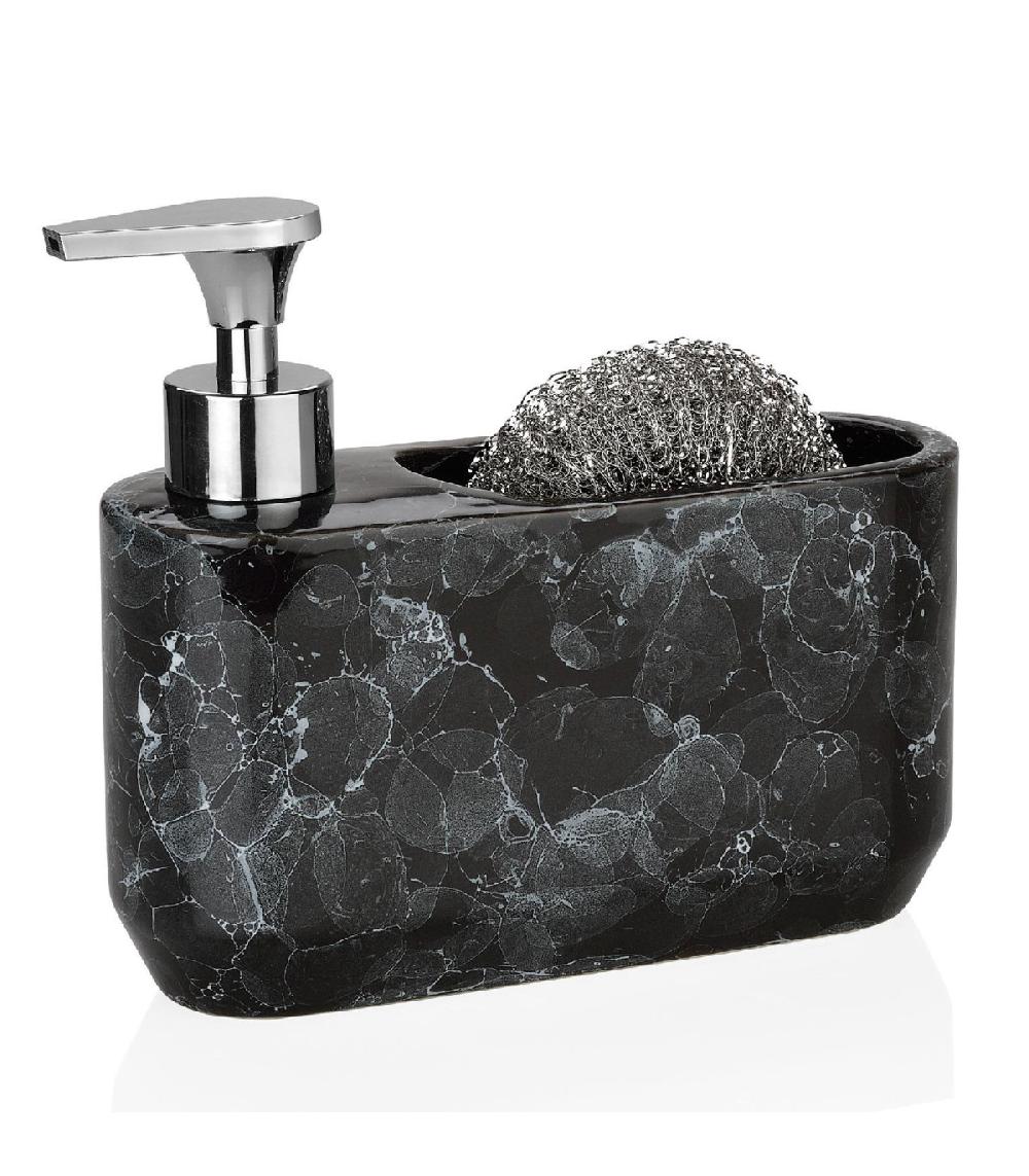 wadiga Distributeur Liquide Vaisselle et Porte Éponge Céramique Effet Marbre Noir