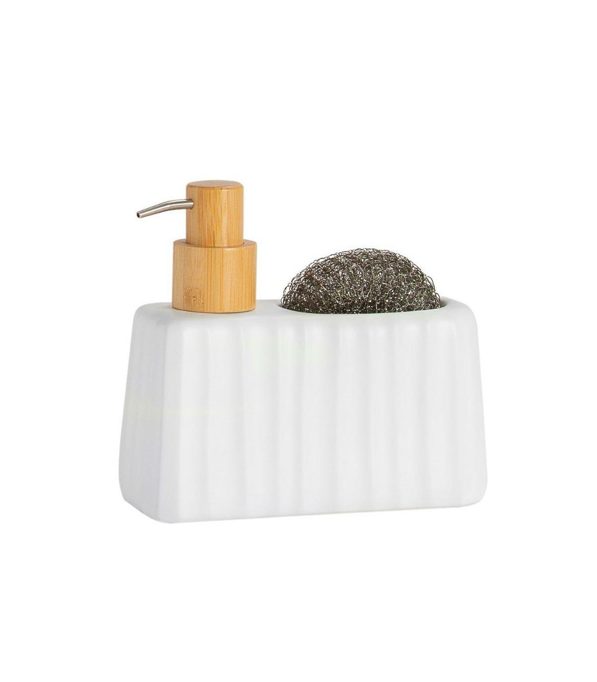 wadiga Distributeur liquide vaisselle et porte éponge Céramique et bois - 17 5x7 5x16cm