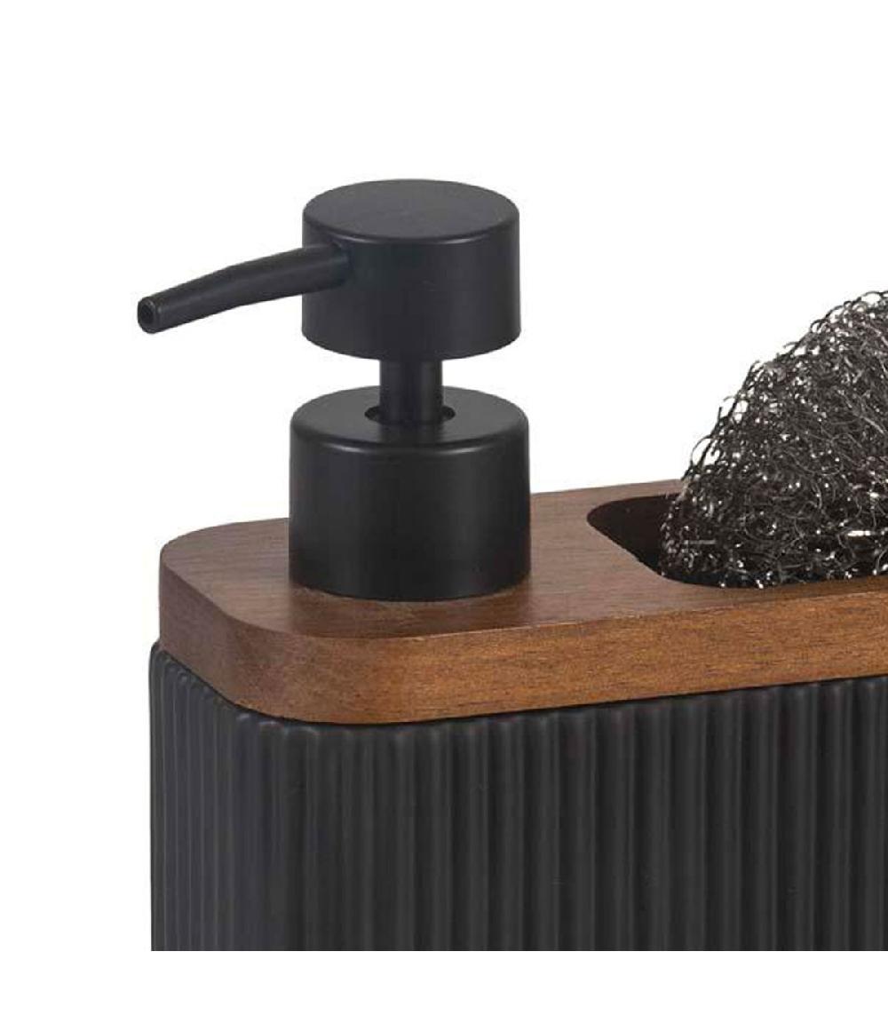 Wadiga Distributeur Liquide Vaisselle Et Porte éponge Résine Noir Et Acacia