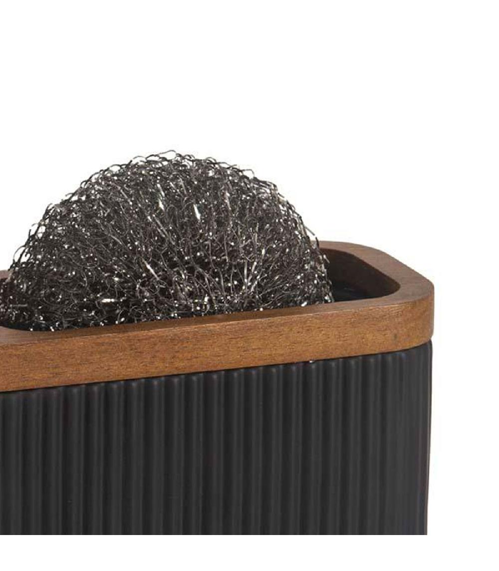 Wadiga Distributeur Liquide Vaisselle Et Porte éponge Résine Noir Et Acacia