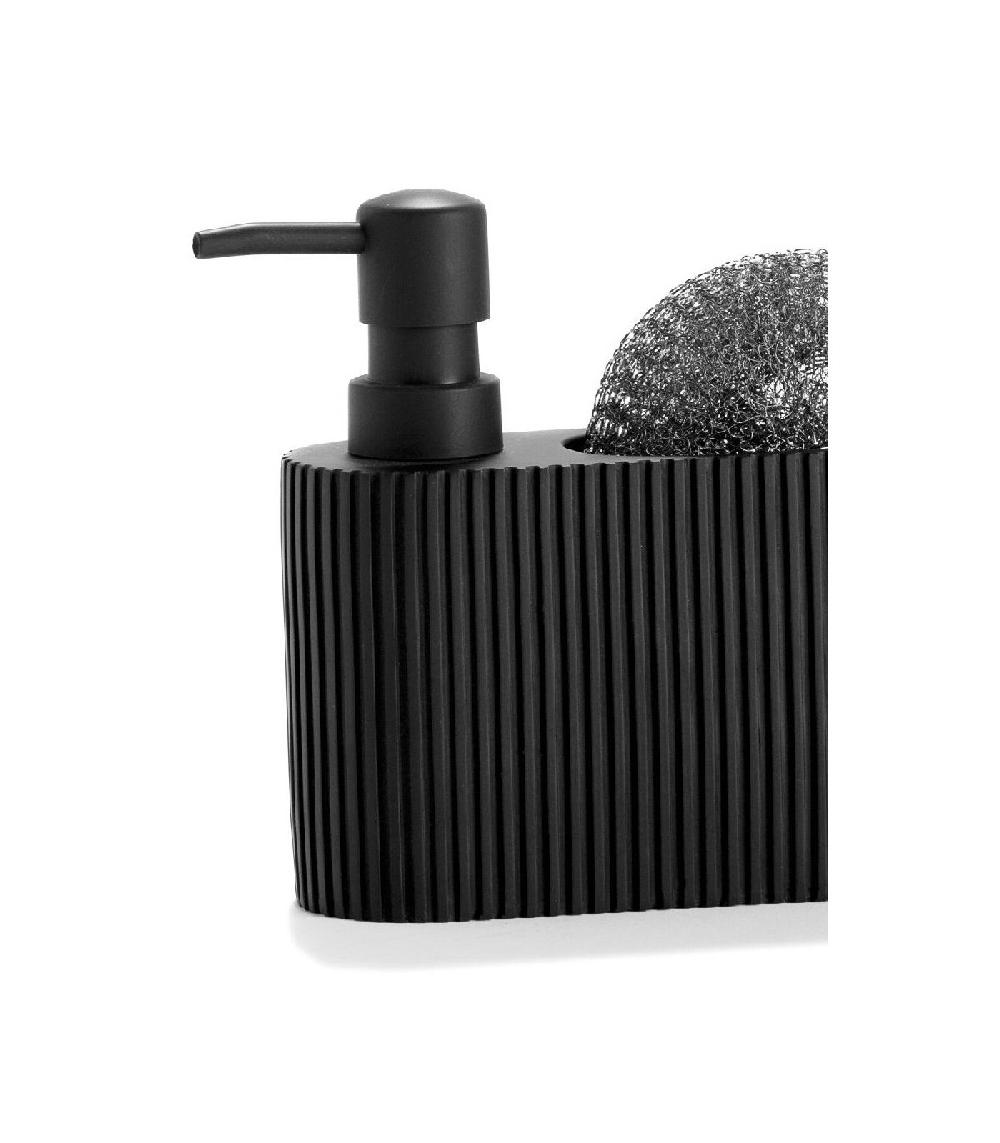 Wadiga Distributeur Liquide Vaisselle + Porte éponge Polyrésine Noir - 16.5x5.5x15cm