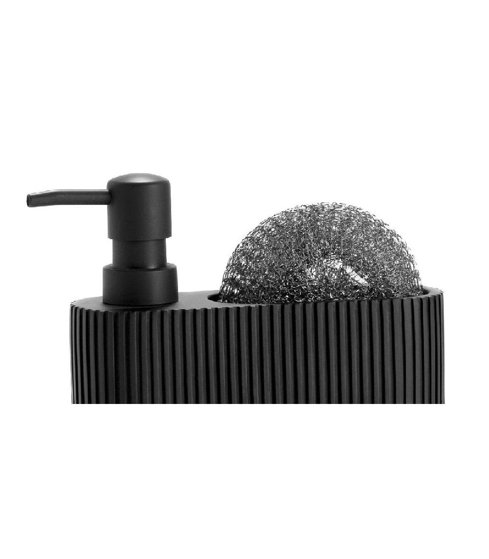 Wadiga Distributeur Liquide Vaisselle + Porte éponge Polyrésine Noir - 16.5x5.5x15cm