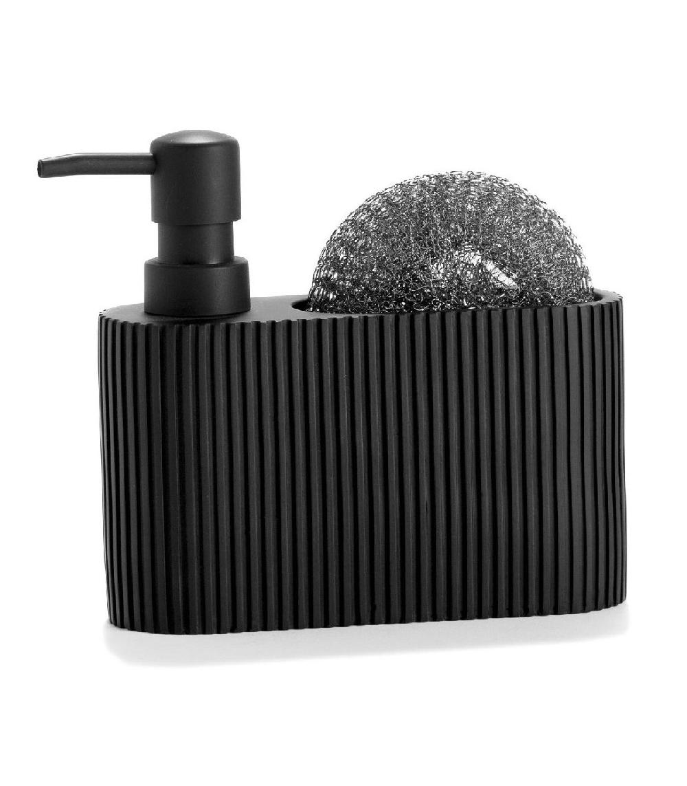 wadiga Distributeur liquide vaisselle + porte éponge polyrésine noir - 16.5x5.5x15cm