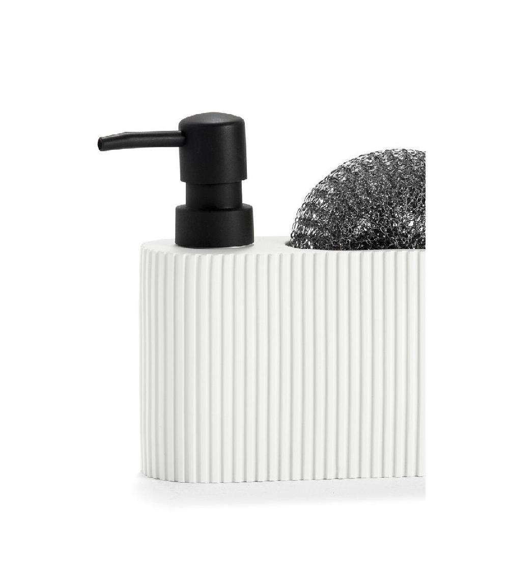 Wadiga Distributeur Liquide Vaisselle + Porte éponge Polyrésine Blanc Et Noir - 16.5x5.5x15cm