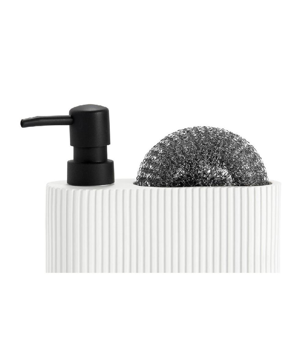 Wadiga Distributeur Liquide Vaisselle + Porte éponge Polyrésine Blanc Et Noir - 16.5x5.5x15cm