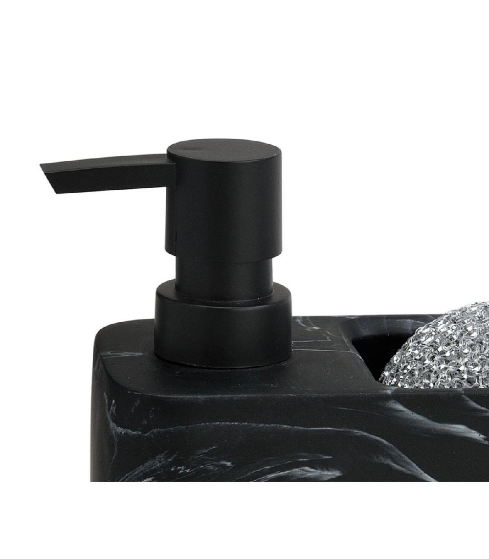 Wadiga Distributeur Liquide Vaisselle + Porte Éponge Polyrésine Effet Marbre Noir