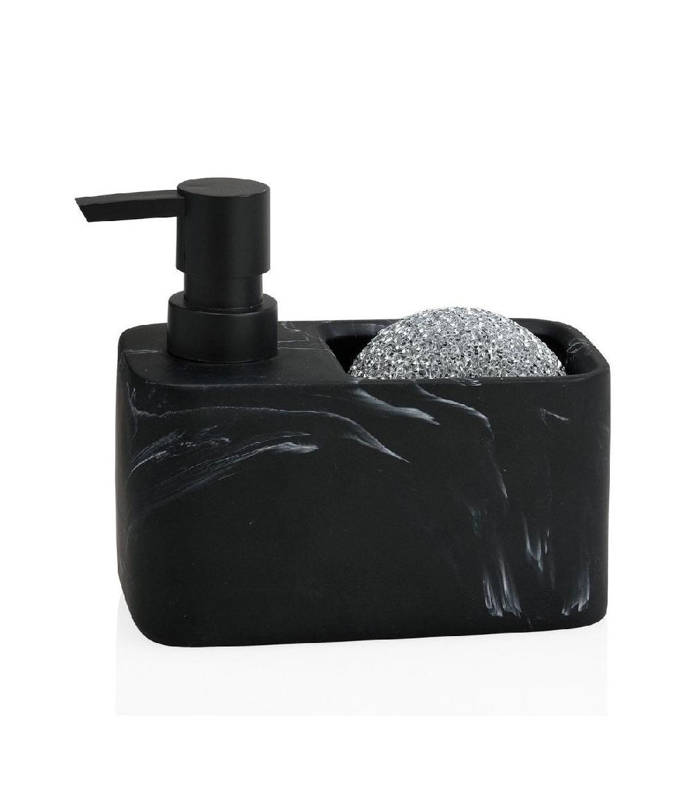 wadiga Distributeur Liquide Vaisselle + Porte Éponge Polyrésine Effet Marbre Noir