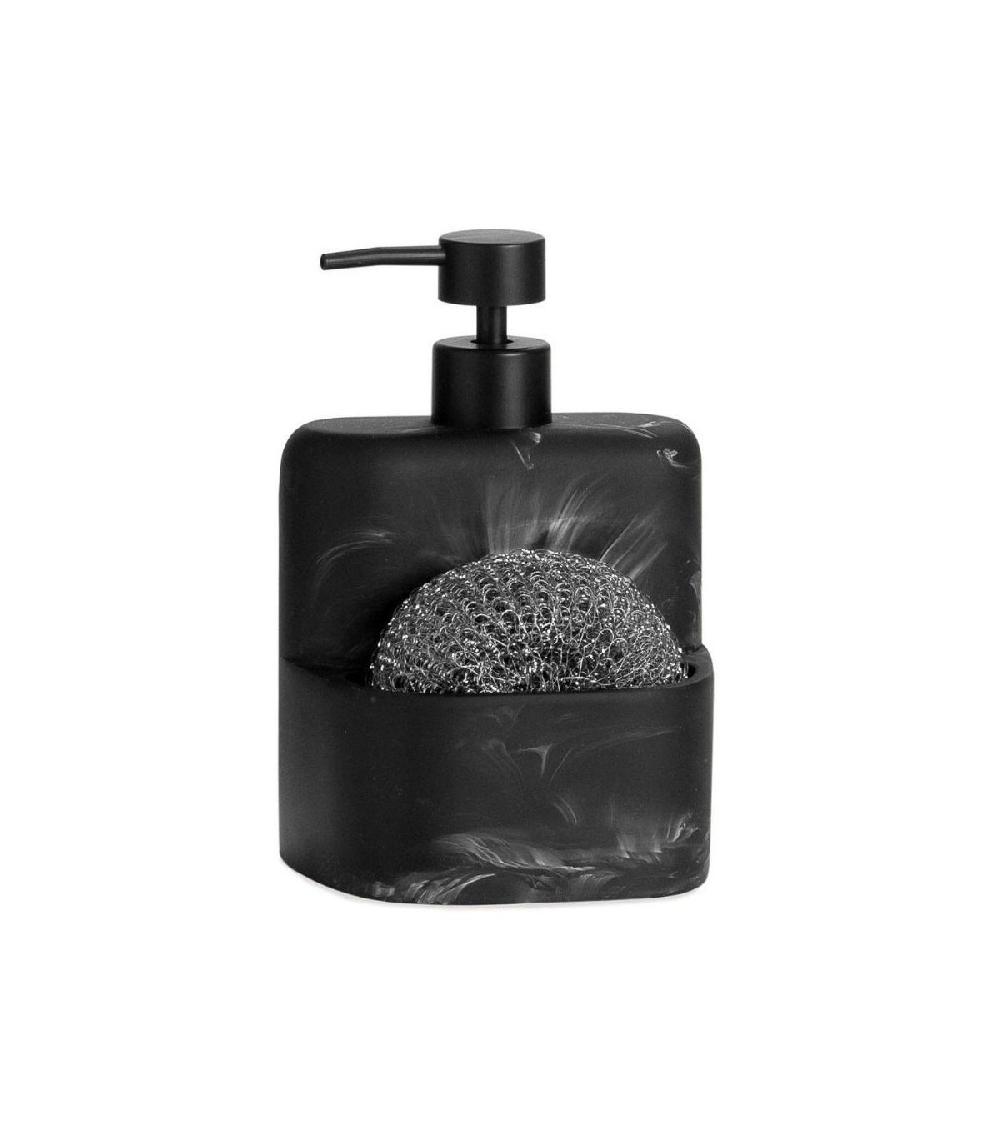 wadiga Distributeur Liquide Vaisselle + Porte Éponge Polyrésine Effet Marbre Noir