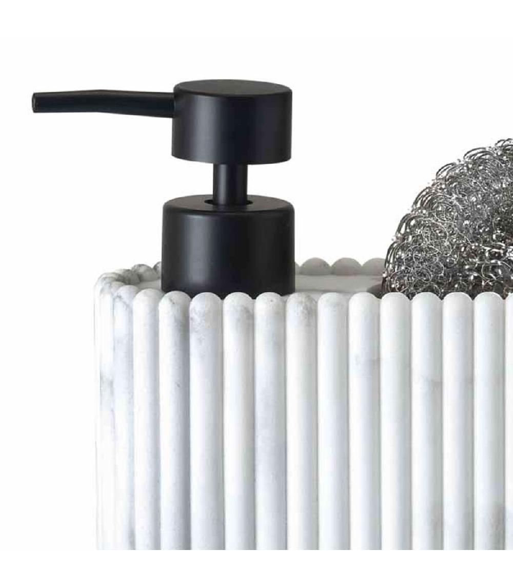 Wadiga Distributeur Liquide Vaisselle + Porte éponge Résine Blanc Effet Marbre 17x6.5x19.5cm