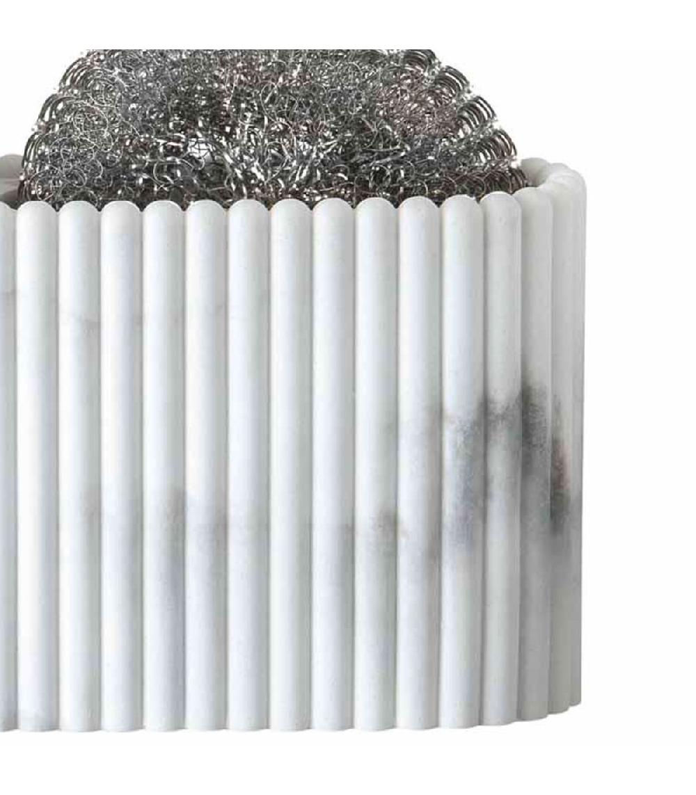Wadiga Distributeur Liquide Vaisselle + Porte éponge Résine Blanc Effet Marbre 17x6.5x19.5cm
