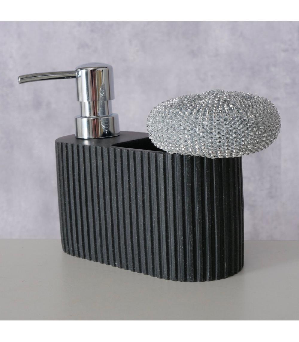 Wadiga Distributeur Liquide Vaisselle + Porte éponge Résine Noire