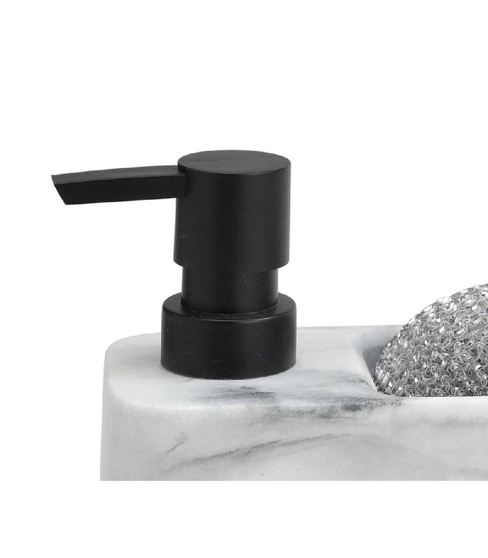 Wadiga Distributeur Liquide Vaisselle + Porte éponge Résine Blanc Effet Marbre - 14.5x7.5x17.5cm
