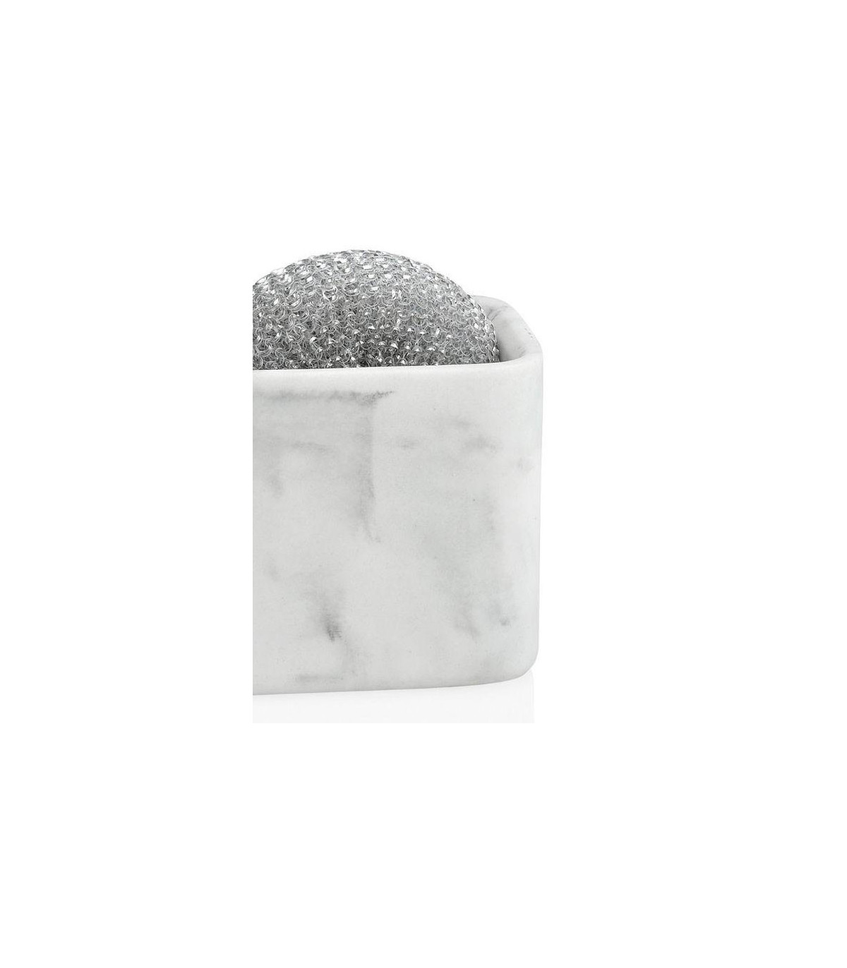 Wadiga Distributeur Liquide Vaisselle + Porte éponge Résine Blanc Effet Marbre - 14.5x7.5x17.5cm