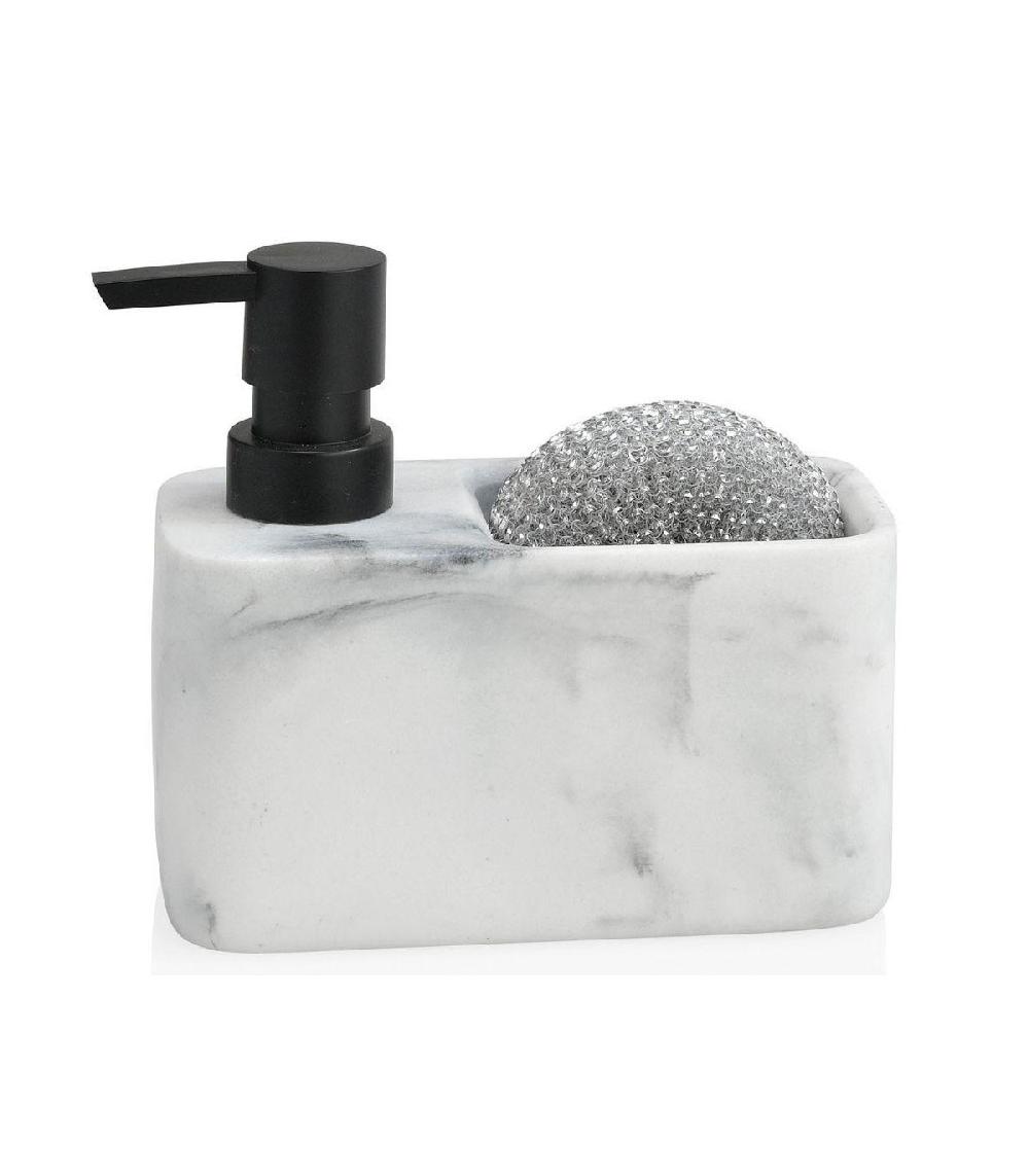 wadiga Distributeur liquide vaisselle + porte éponge résine blanc effet marbre - 14.5x7.5x17.5cm