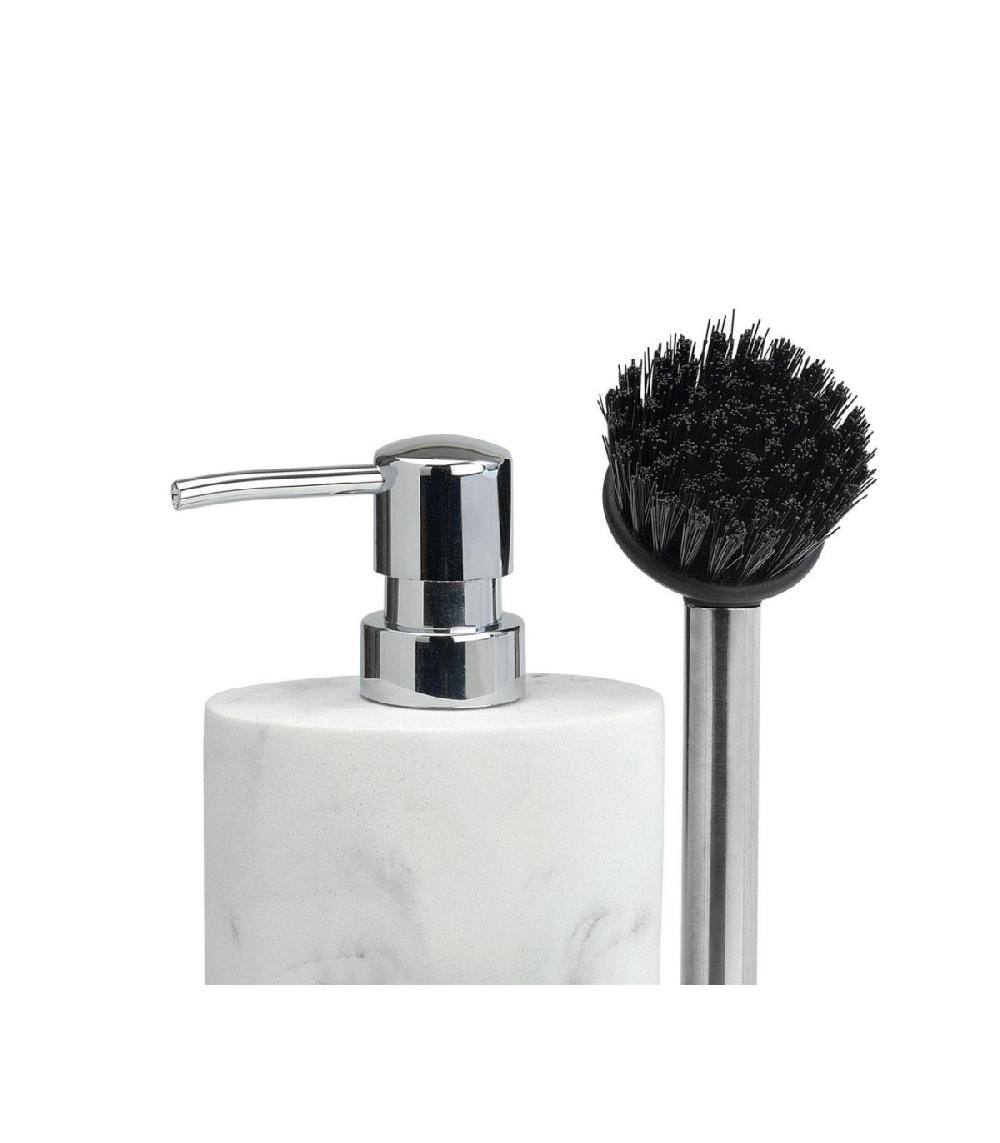 Wadiga Distributeur Liquide Vaisselle Porte Éponge Résine Effet Marbre Blanc