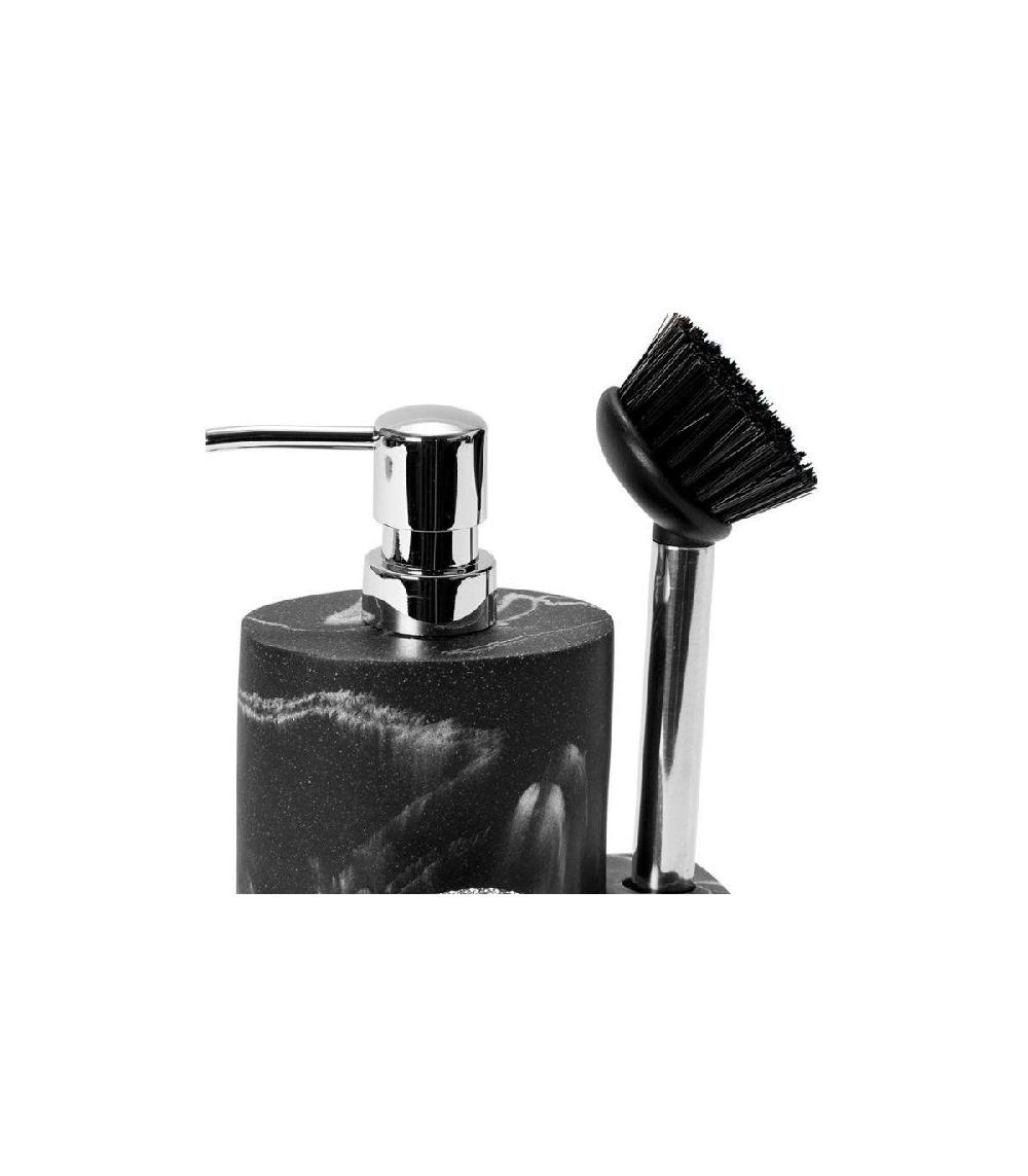 Wadiga Distributeur Liquide Vaisselle Porte Éponge Résine Effet Marbre Noir