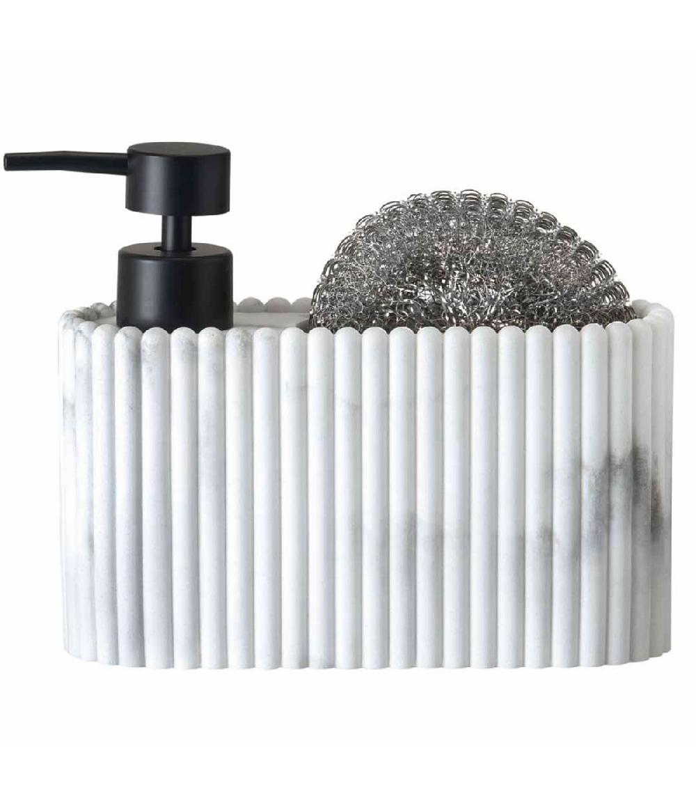 wadiga Distributeur liquide vaisselle + porte éponge résine blanc effet marbre 17x6.5x19.5cm