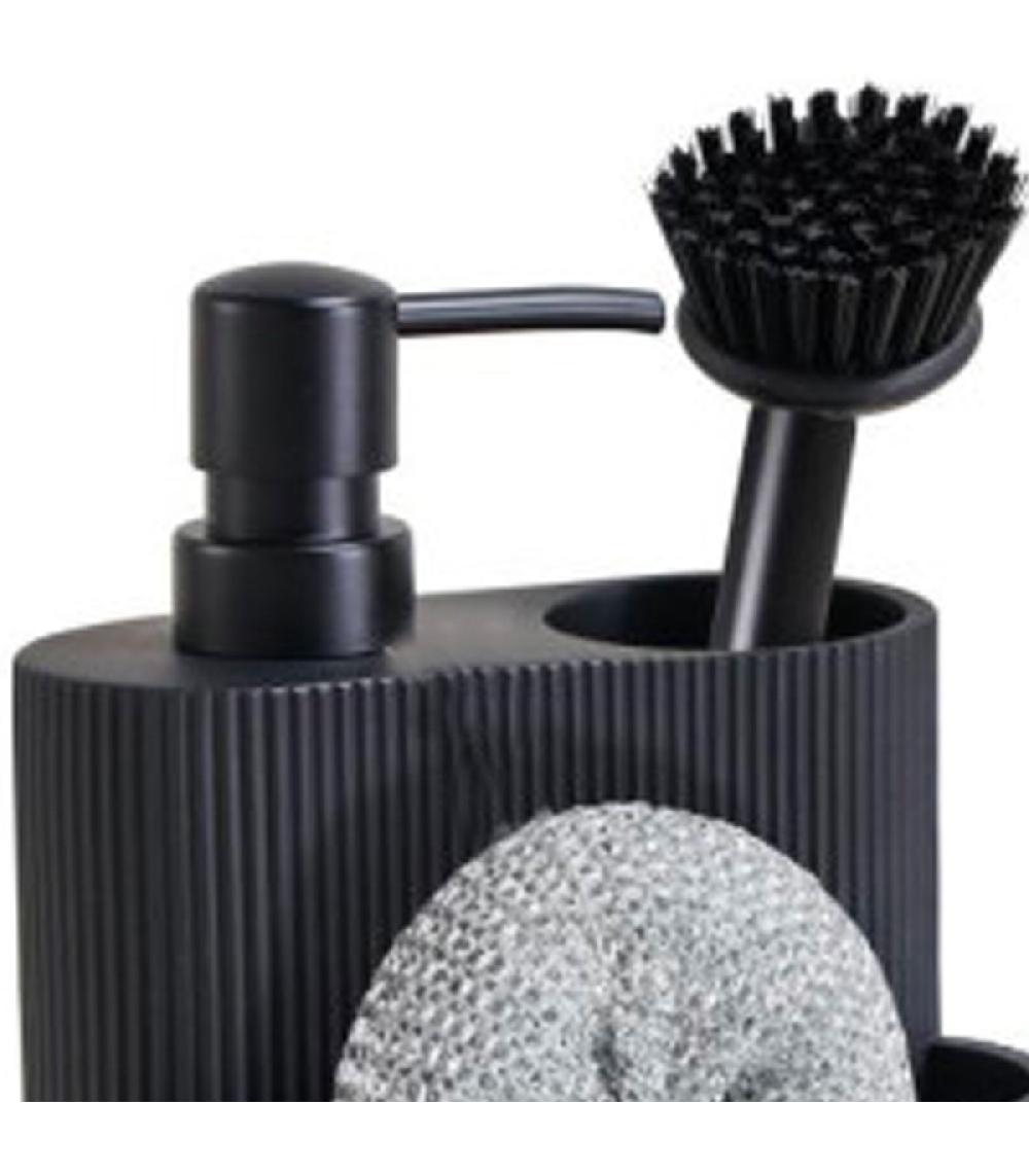Wadiga Distributeur Liquide Vaisselle + Porte éponges Noir 13.5x9.5x15.5cm