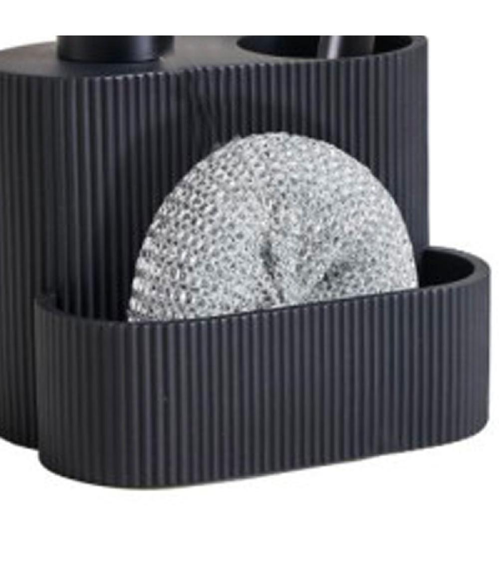 Wadiga Distributeur Liquide Vaisselle + Porte éponges Noir 13.5x9.5x15.5cm