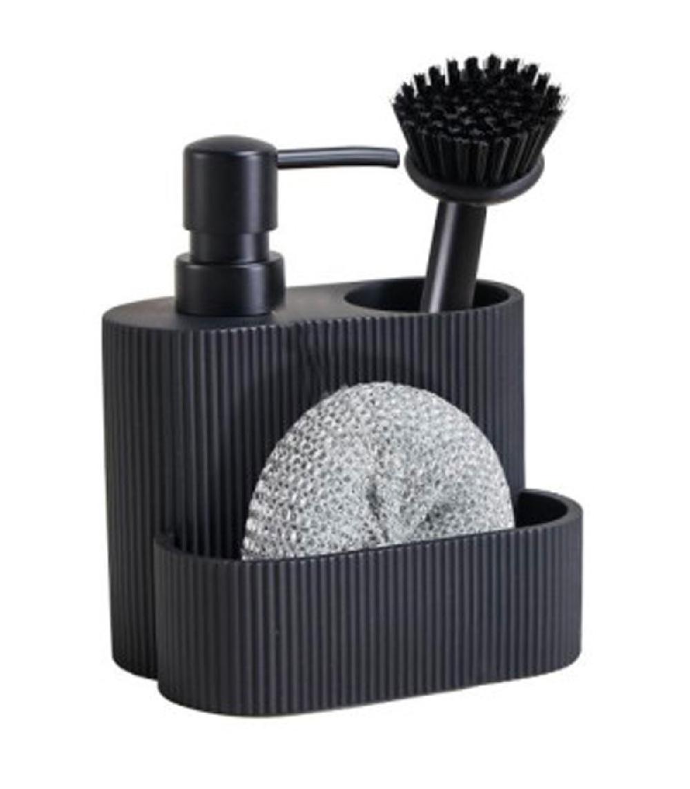 wadiga Distributeur liquide vaisselle + porte éponges noir 13.5x9.5x15.5cm