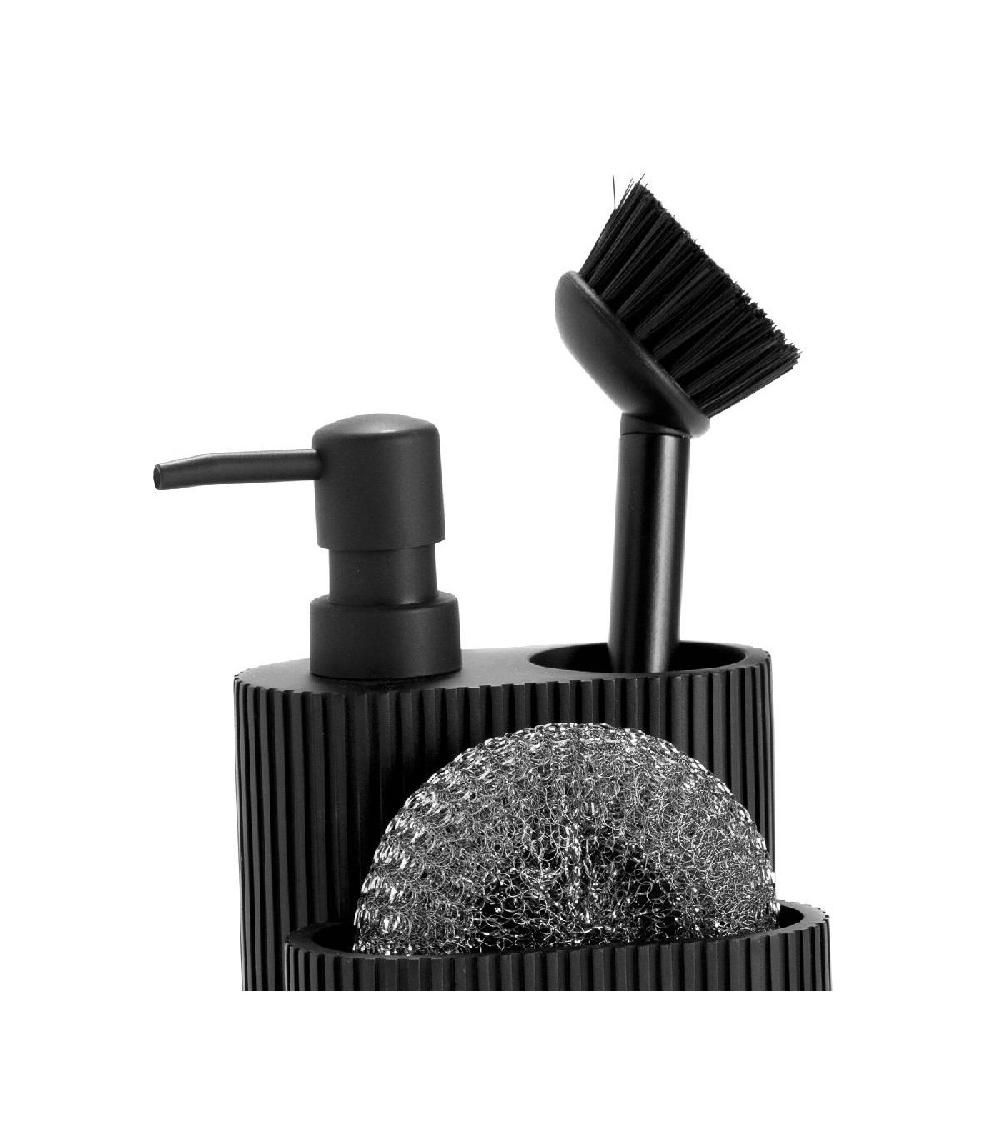 Wadiga Distributeur Liquide Vaisselle + Porte éponges Polyrésine Noir - 11.5x11x19cm