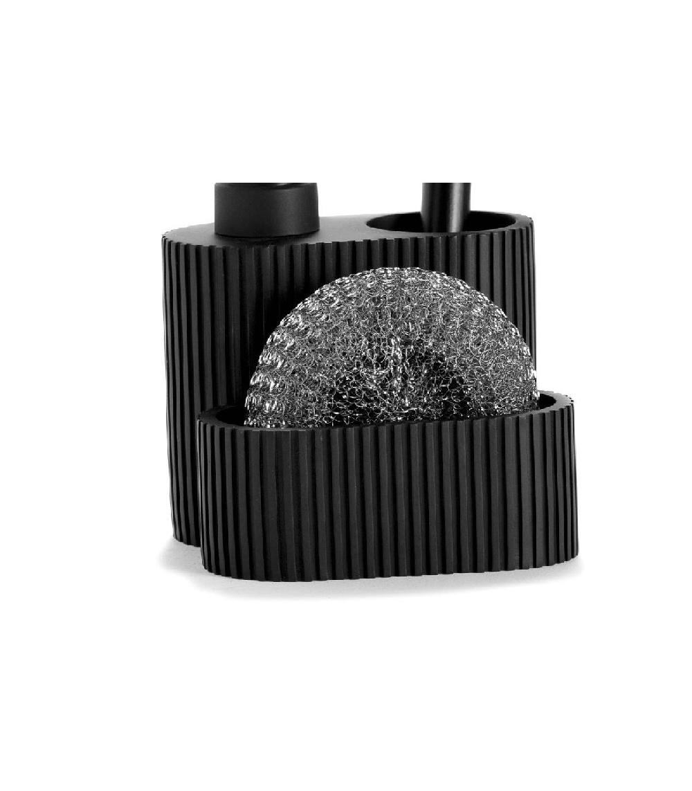 Wadiga Distributeur Liquide Vaisselle + Porte éponges Polyrésine Noir - 11.5x11x19cm