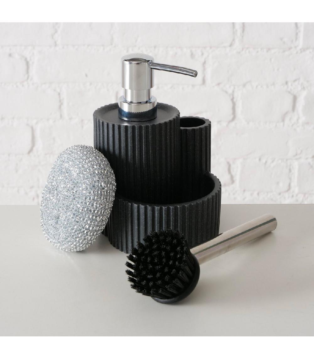 Wadiga Distributeur Liquide Vaisselle Rond + Porte éponges Résine Noire