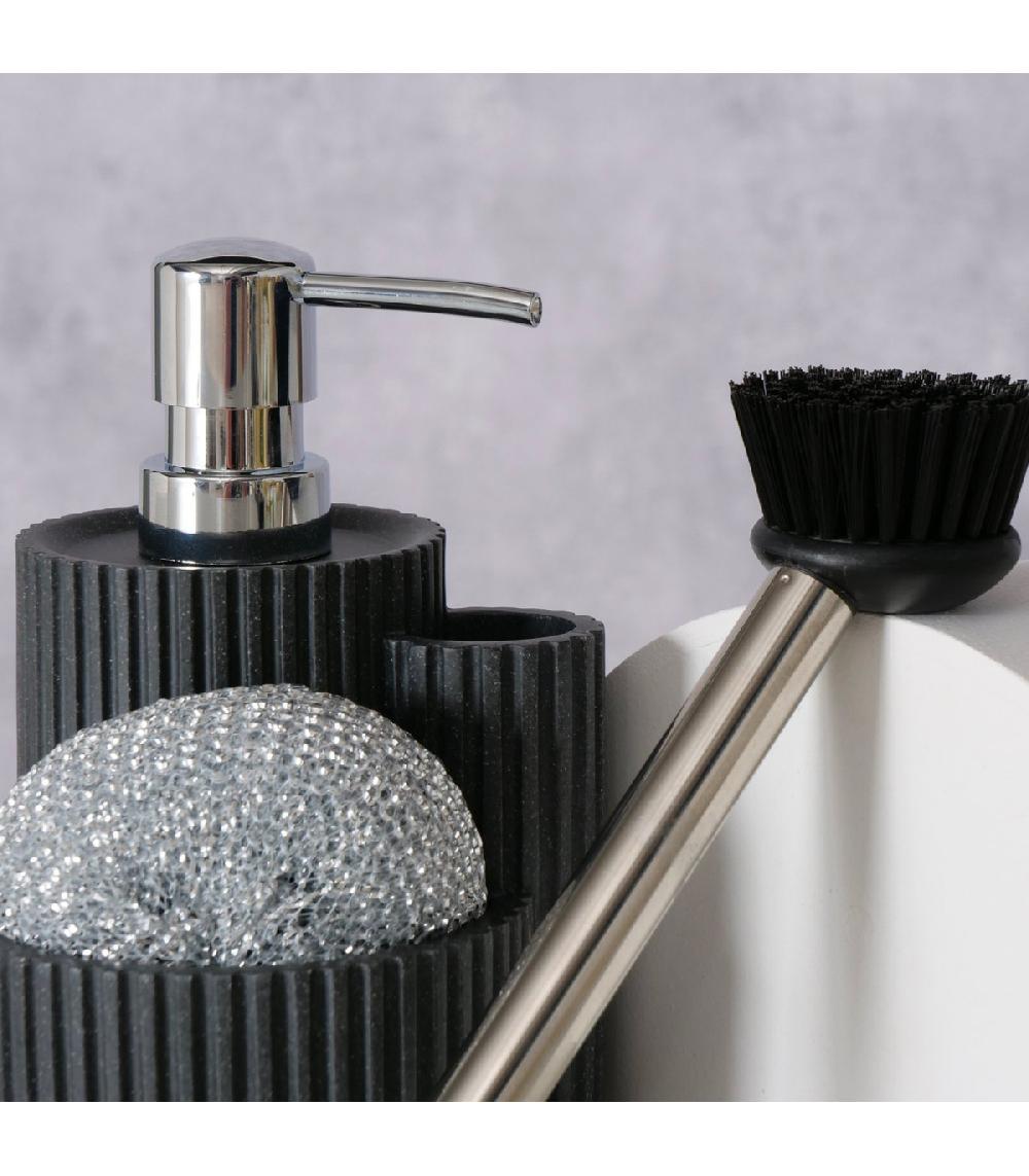 Wadiga Distributeur Liquide Vaisselle Rond + Porte éponges Résine Noire