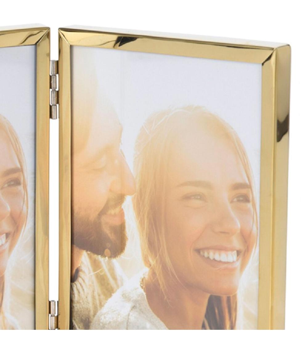 Wadiga Double Cadre Photo à Poser En Métal Doré Et Verre 22x16x1cm