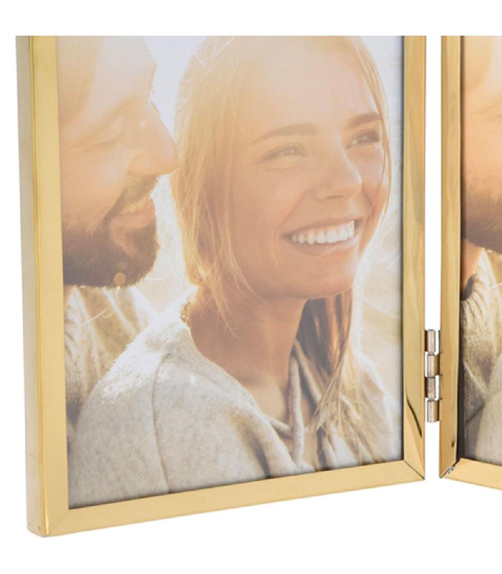 Wadiga Double Cadre Photo à Poser En Métal Doré Et Verre 22x16x1cm