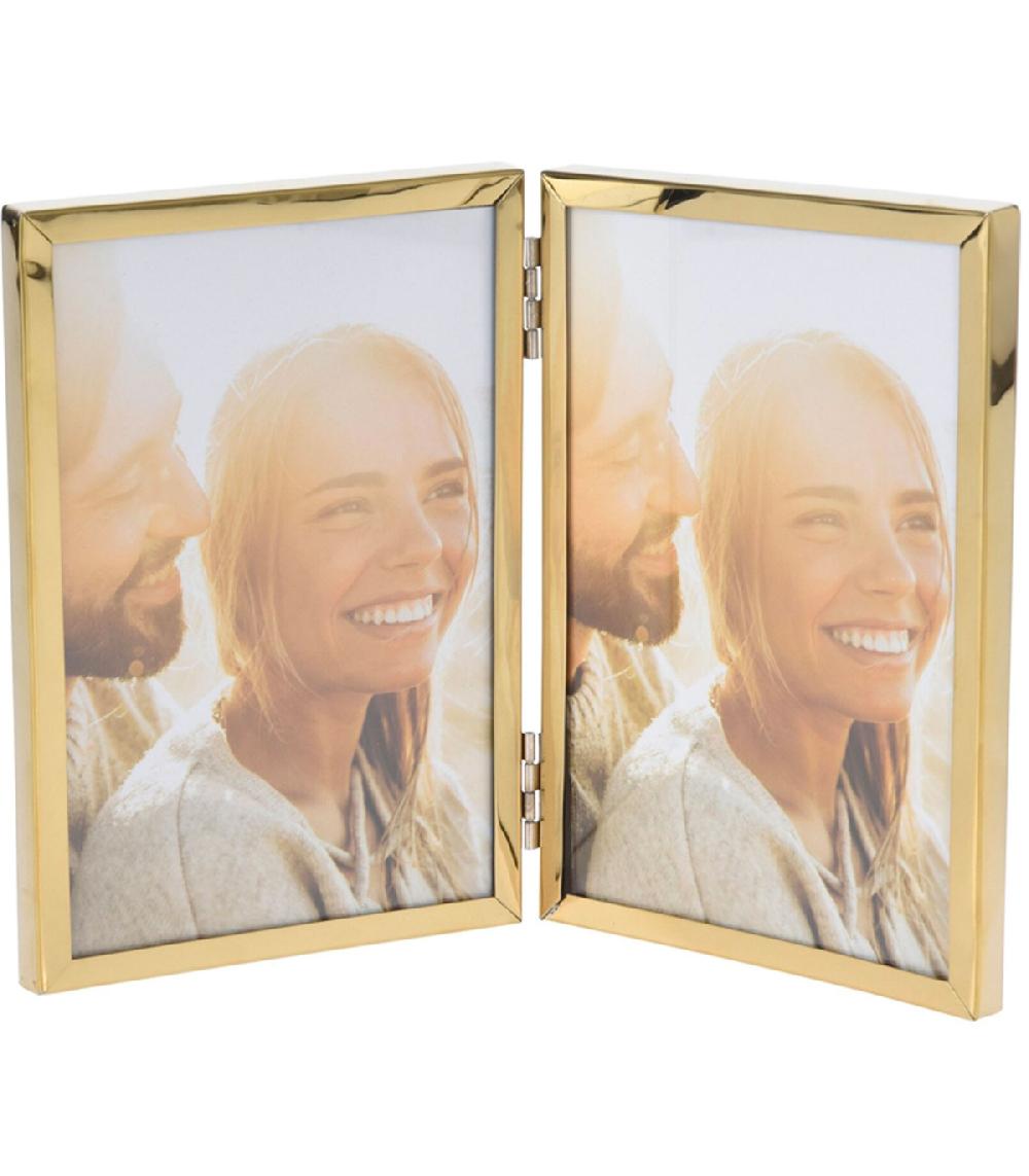 wadiga Double cadre photo à poser en métal doré et verre 22x16x1cm