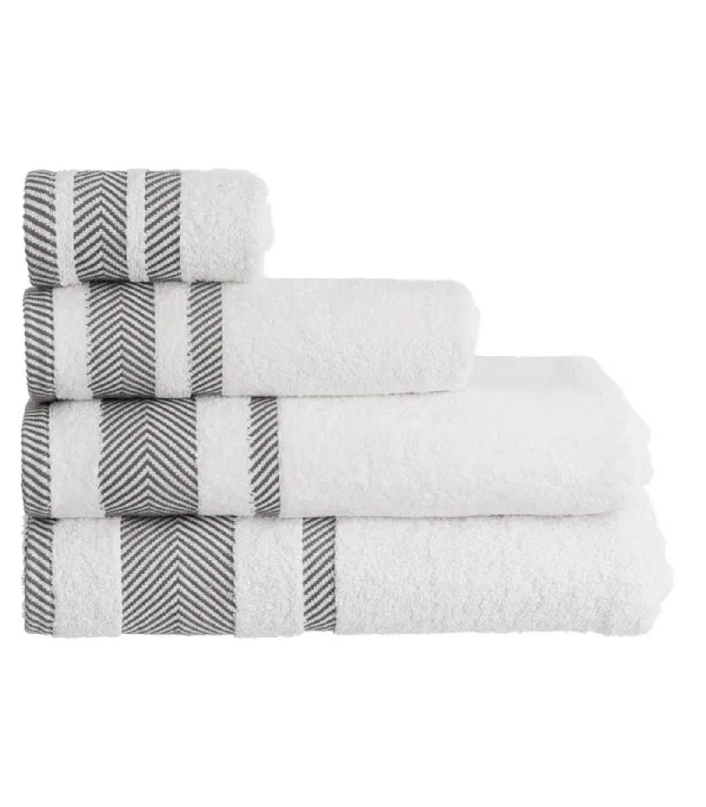 wadiga Drap de bain douche coton blanc et gris 70x140cm