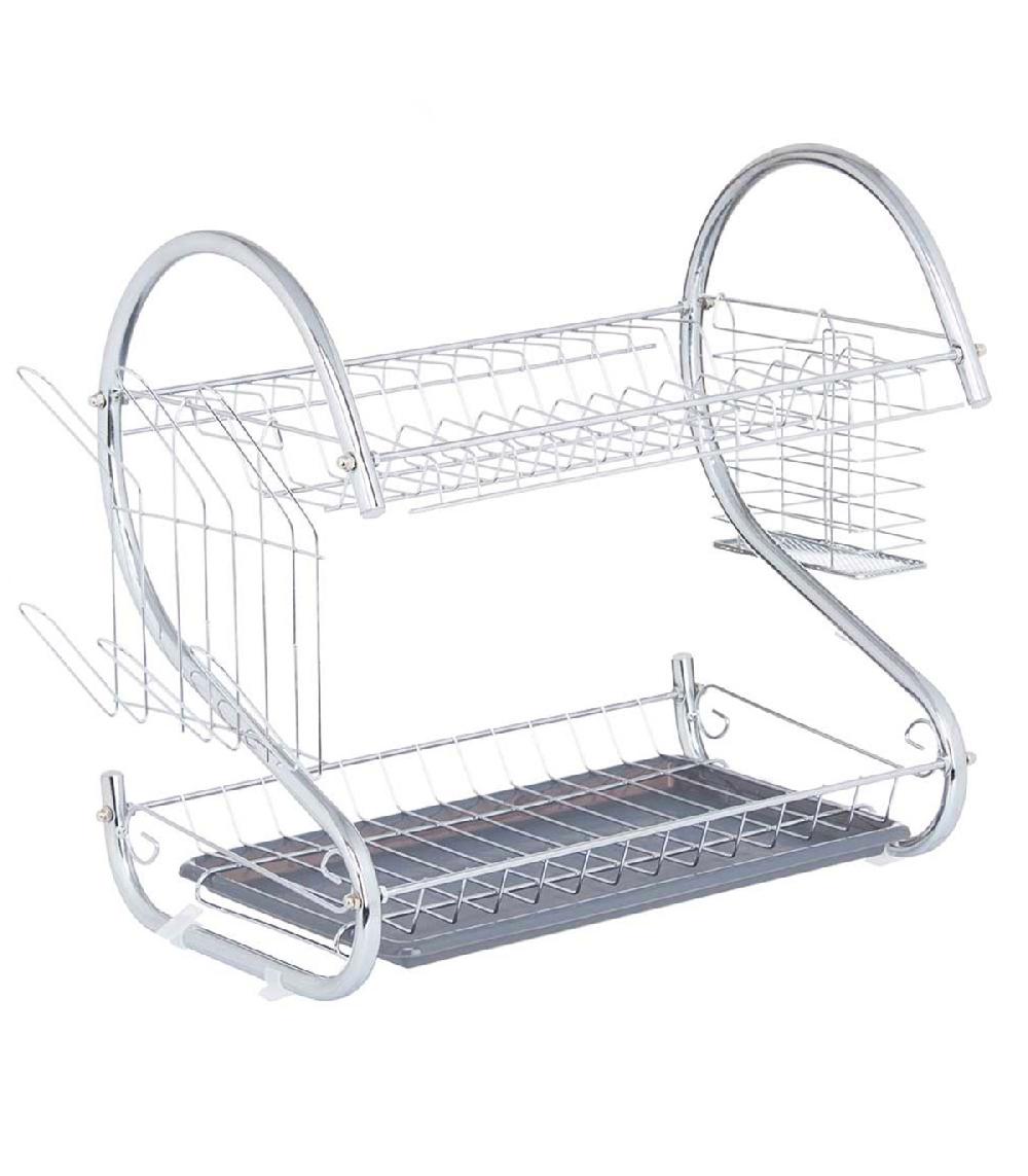 wadiga Égouttoir à vaisselle 2 étages plateau gris 45.5x24.5x37.5cm