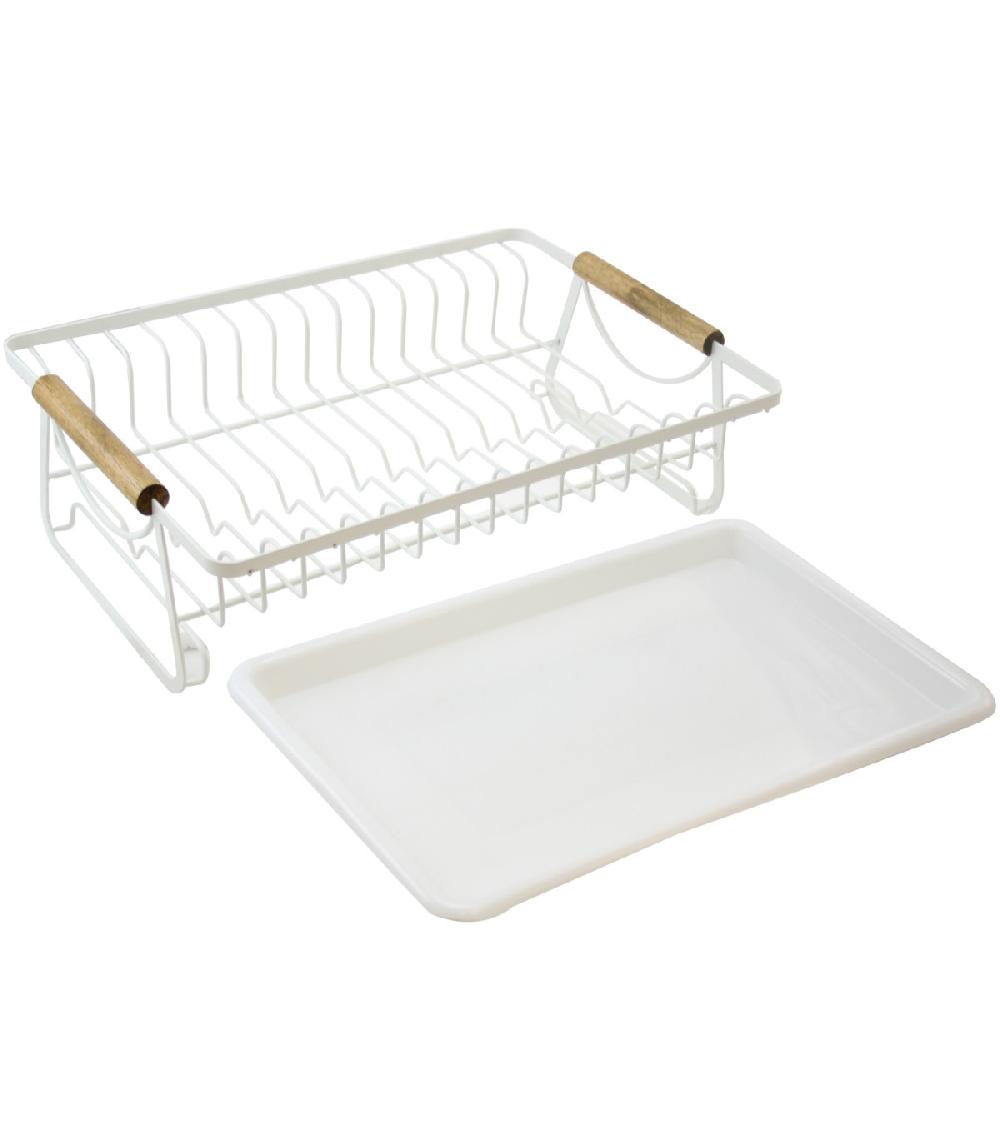 Wadiga Égouttoir à Vaisselle Blanc Et Bois 39.8x29.4x14cm