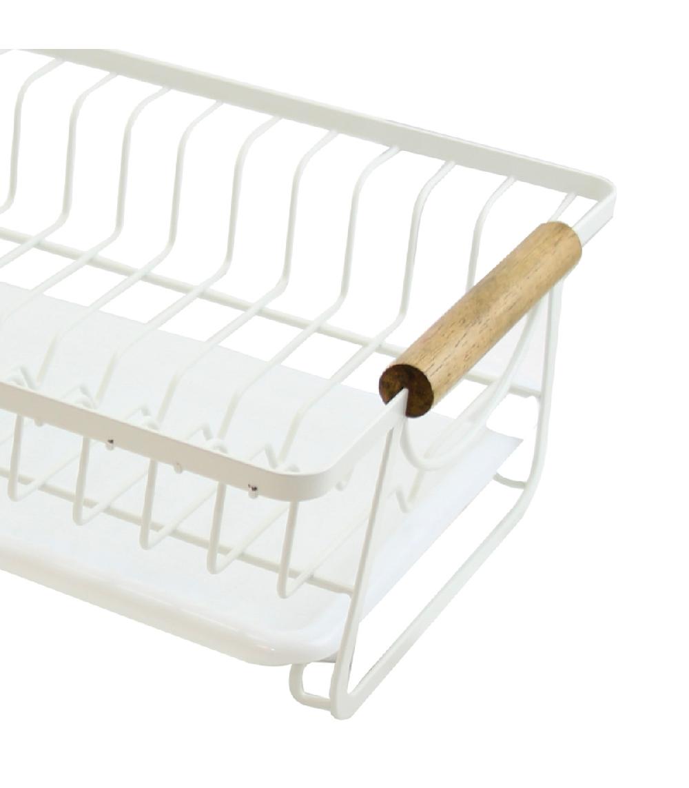 Wadiga Égouttoir à Vaisselle Blanc Et Bois 39.8x29.4x14cm
