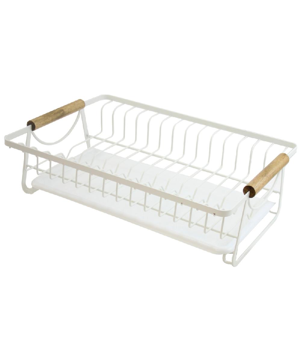 wadiga Égouttoir à vaisselle blanc et bois 39.8x29.4x14cm