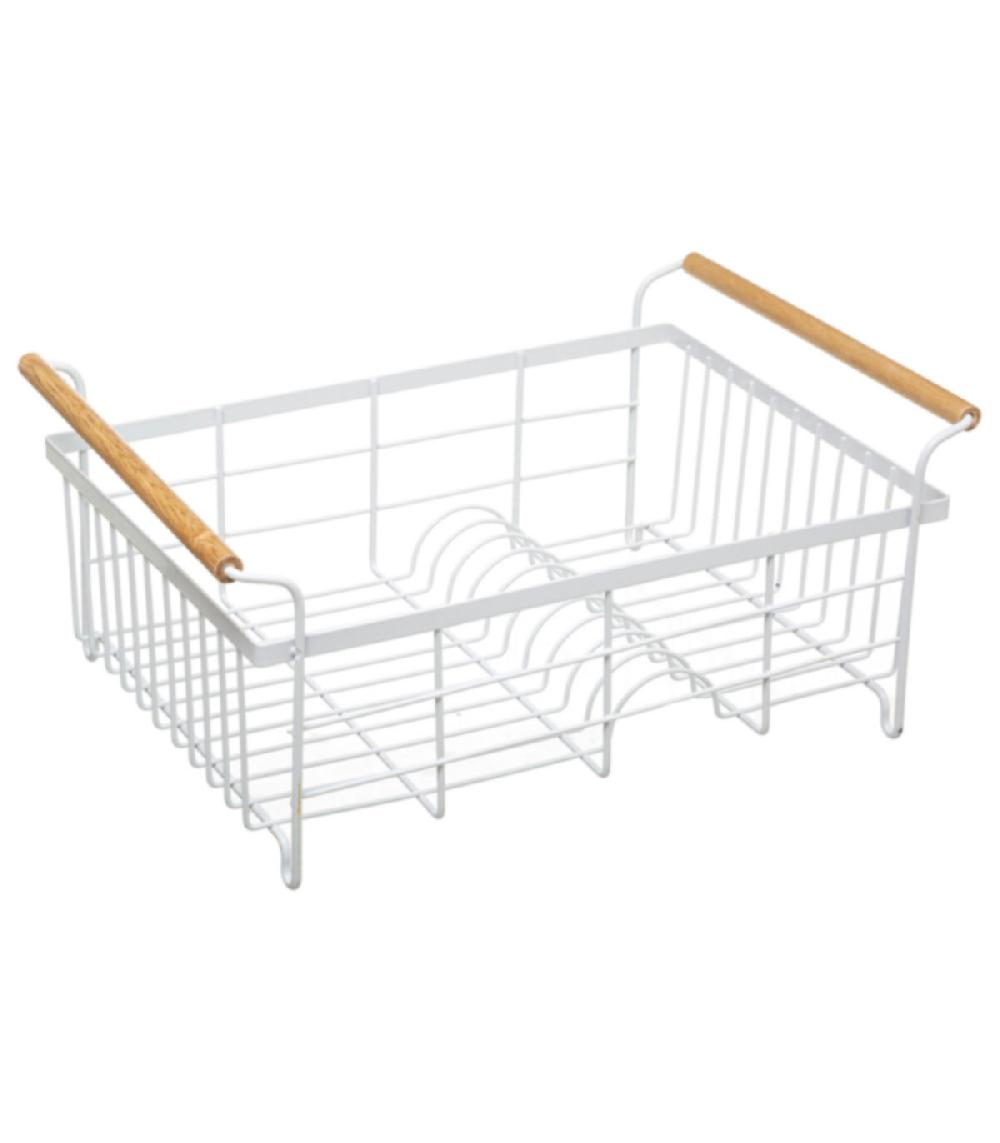 Wadiga Égouttoir à Vaisselle Blanc Et Bois - 43x32x18.6cm
